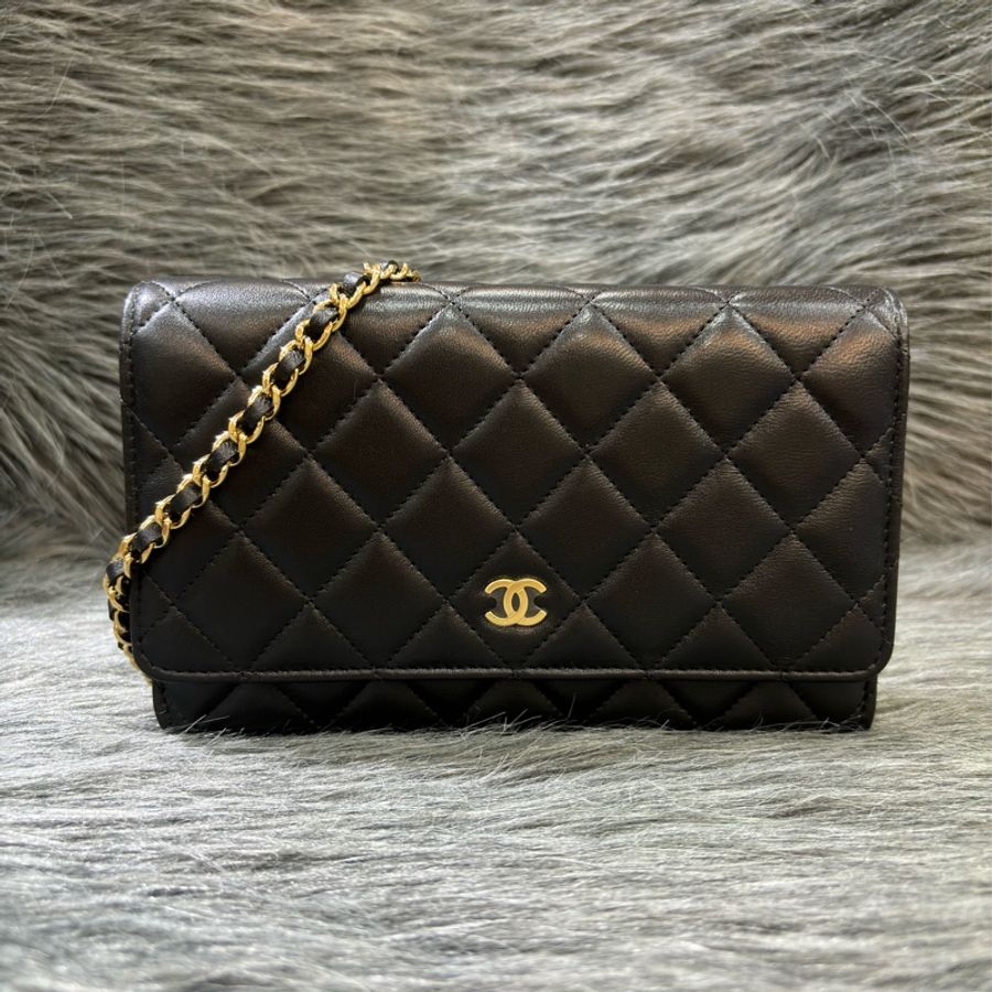 CHANEL AP0250 WOC 黑色羊皮 金鍊金釦 肩背包 斜背包 發財包 鏈子皮夾-0