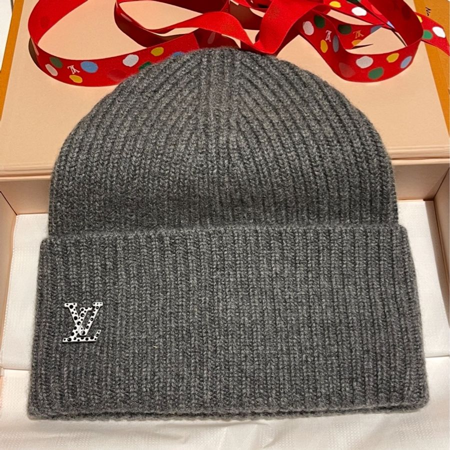 Louis Vuitton LV x 草間彌生 灰色山羊絨毛帽-2