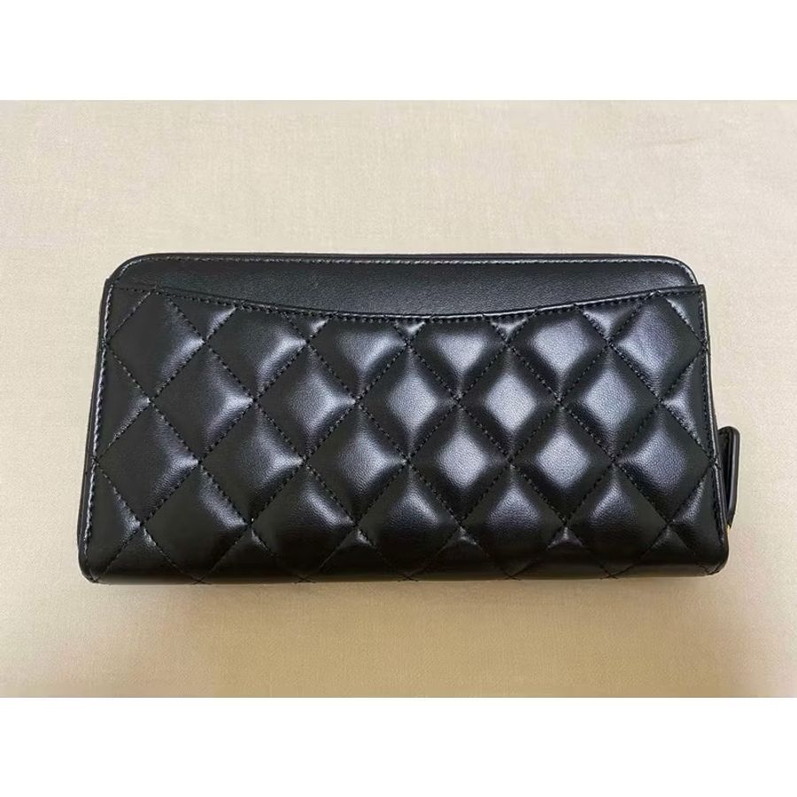 chanel 全新黑色經典拉鍊長夾 小羊皮金釦-7