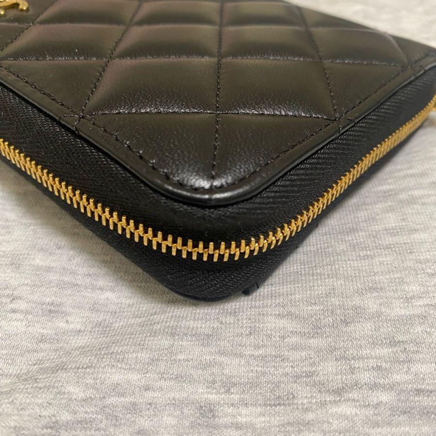 chanel 全新黑色經典拉鍊長夾 小羊皮金釦-9