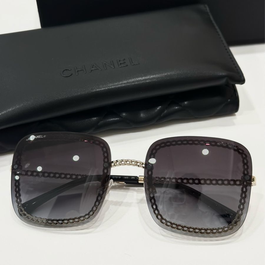 CHANEL金色 鏈條 黑灰 漸變 大方框 墨鏡 太陽眼鏡-1