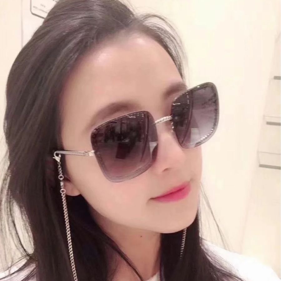 CHANEL金色 鏈條 黑灰 漸變 大方框 墨鏡 太陽眼鏡-6
