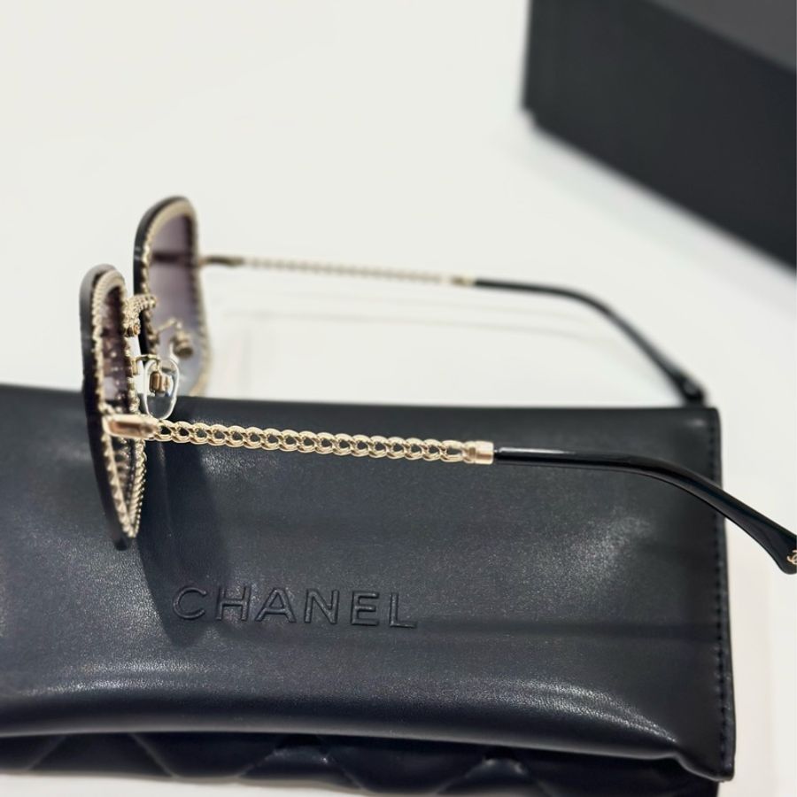 CHANEL金色 鏈條 黑灰 漸變 大方框 墨鏡 太陽眼鏡-20