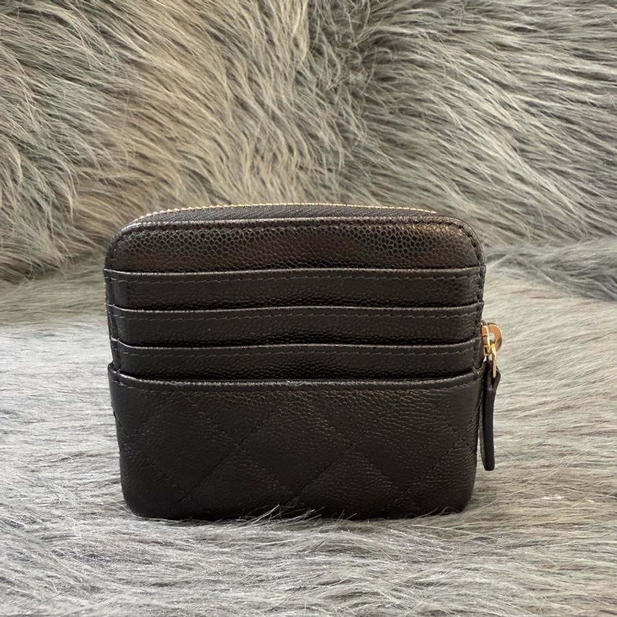 CHANEL AP2061 COCO 黑色荔枝皮 金釦 方形 吐司 信用卡夾 零錢包 錢包-1