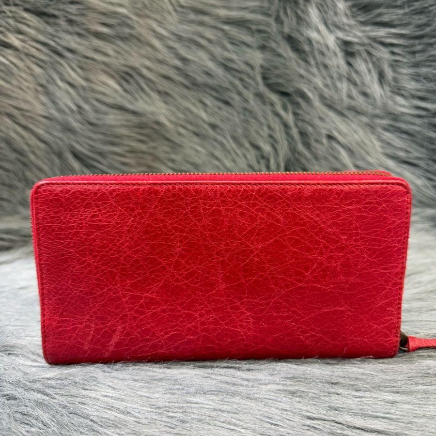 BALENCIAGA 253036 巴黎世家 櫻桃紅色羊皮 小釦 ㄇ字拉鍊 長夾 發財夾 皮夾 錢包-1
