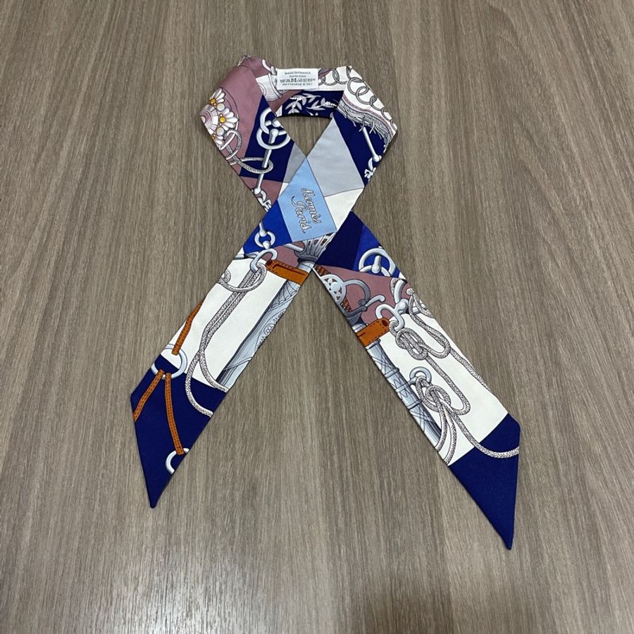Hermes白藍咖twilly絲巾-3