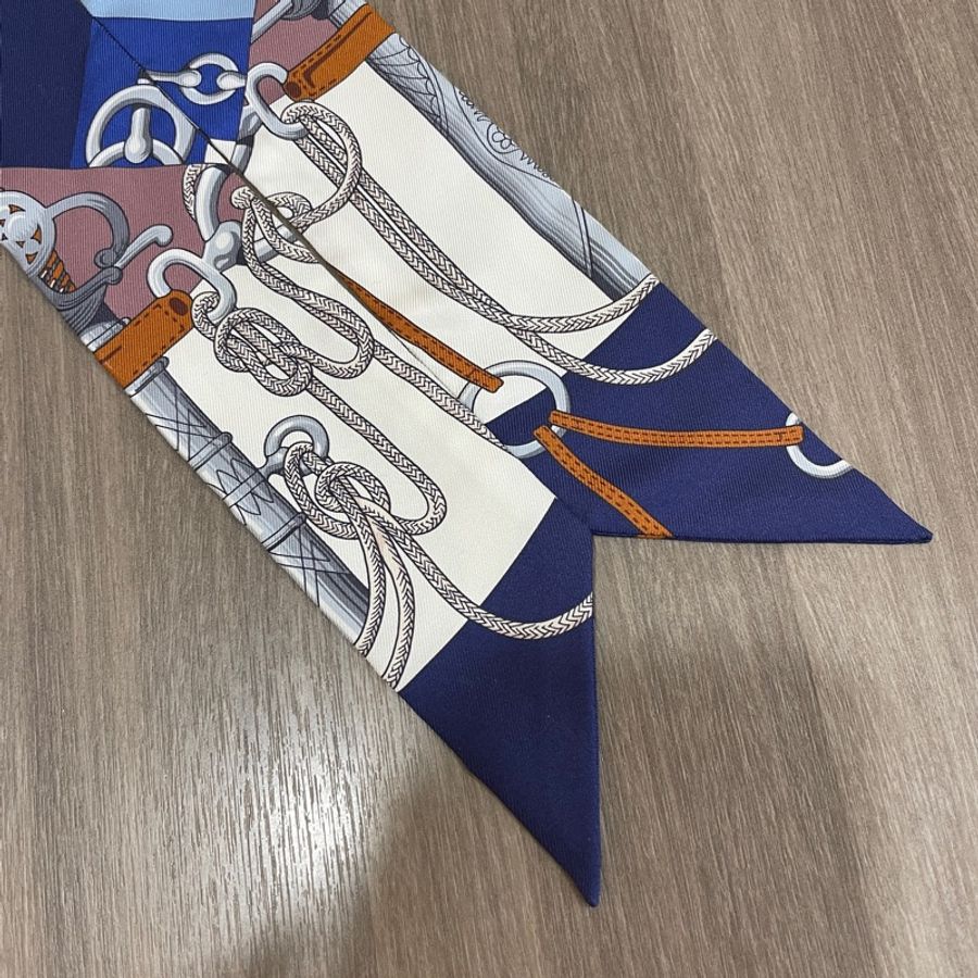 Hermes白藍咖twilly絲巾-7