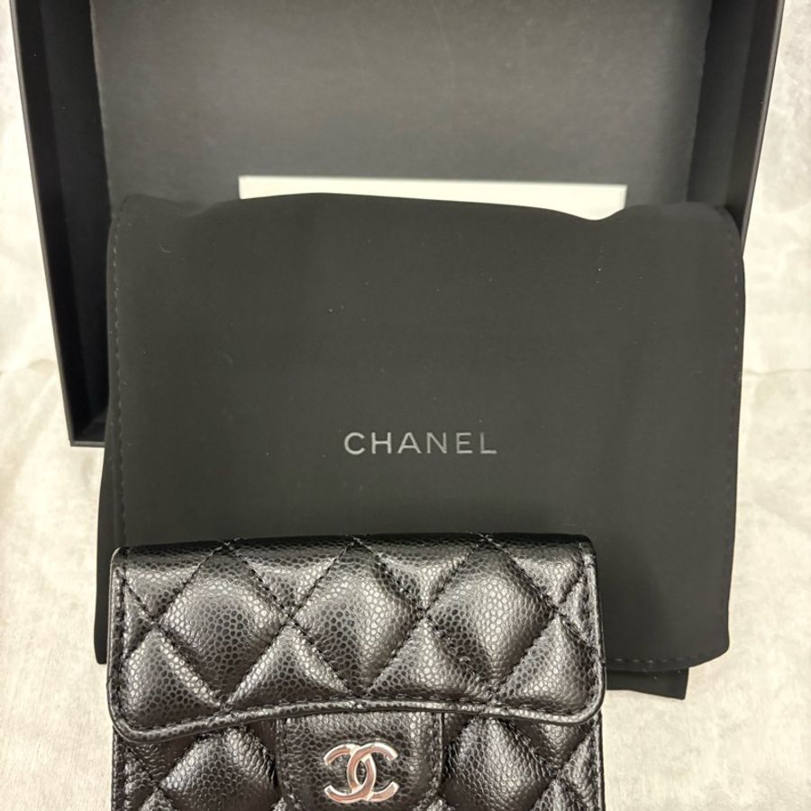 Chanel 三折皮夾 荔枝銀-0