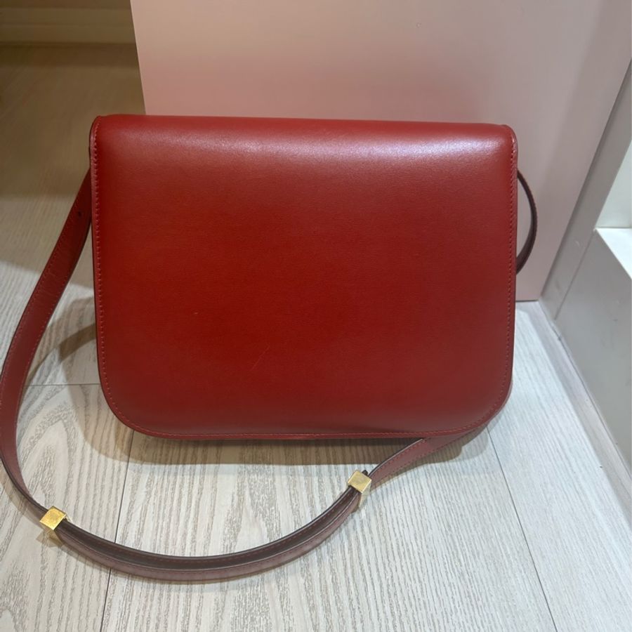 Celine box medium 紅色 金扣 經典 斜背 肩背 手拿-1