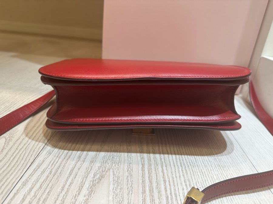 Celine box medium 紅色 金扣 經典 斜背 肩背 手拿-2