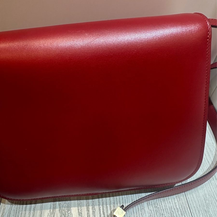 Celine box medium 紅色 金扣 經典 斜背 肩背 手拿-11