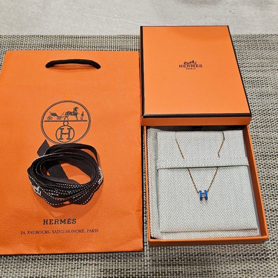 非常新!Hermès 項鍊 Mini(藍×金)-5