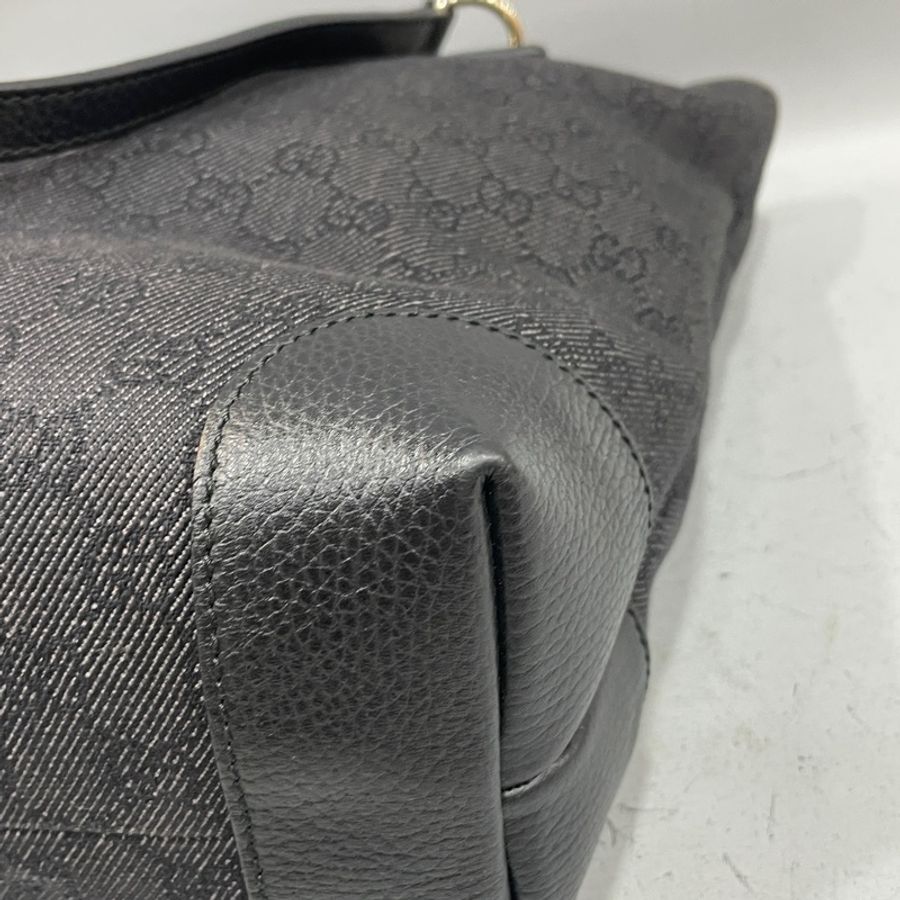 Gucci 353706黑牛皮黑提花布肩背包手提包-6