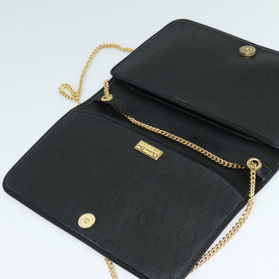【日本直送】Christian Dior 蜂巢帆布鏈條單肩包 黑色 金色 正品 116807-10