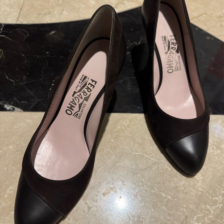 Salvatore Ferragamo拼接麂皮跟鞋-0
