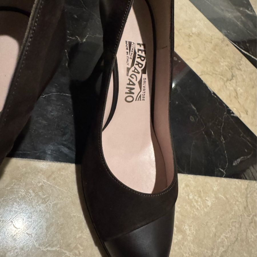 Salvatore Ferragamo拼接麂皮跟鞋-1