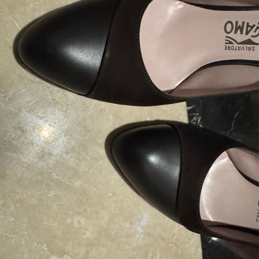 Salvatore Ferragamo拼接麂皮跟鞋-3