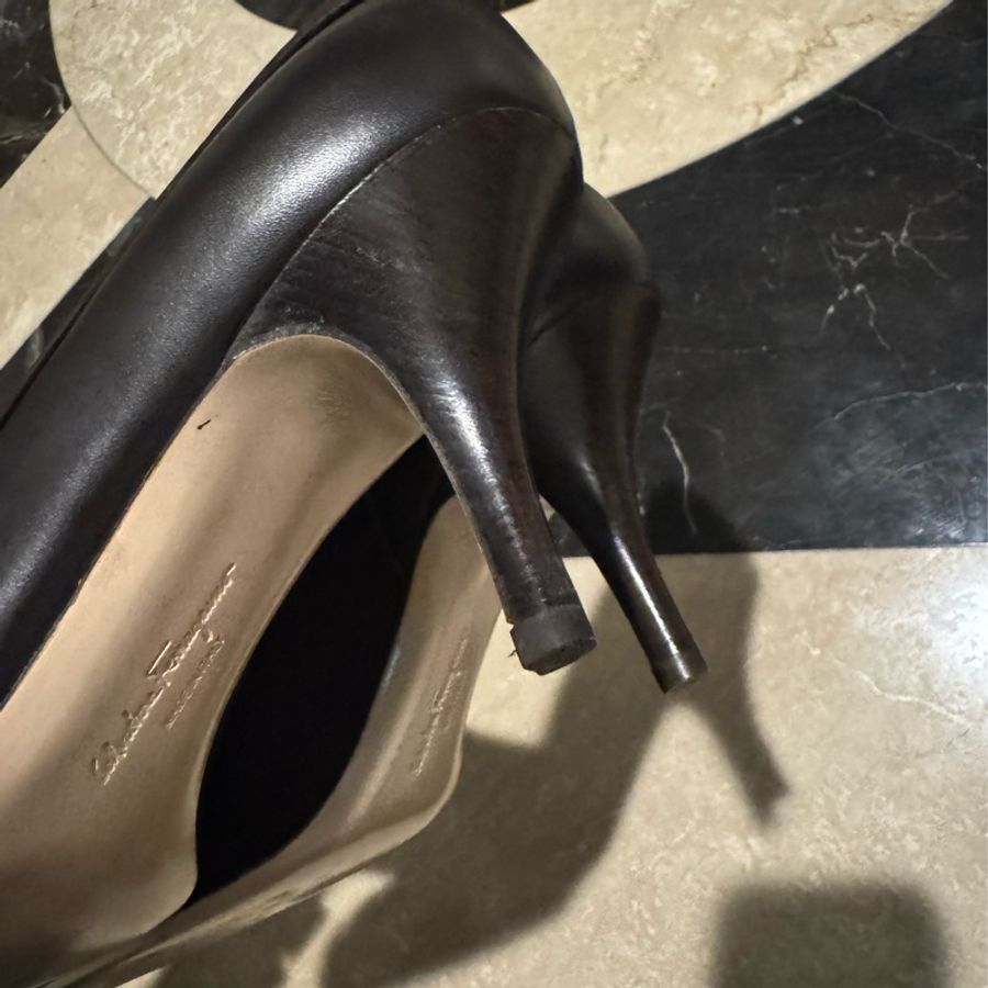 Salvatore Ferragamo拼接麂皮跟鞋-7