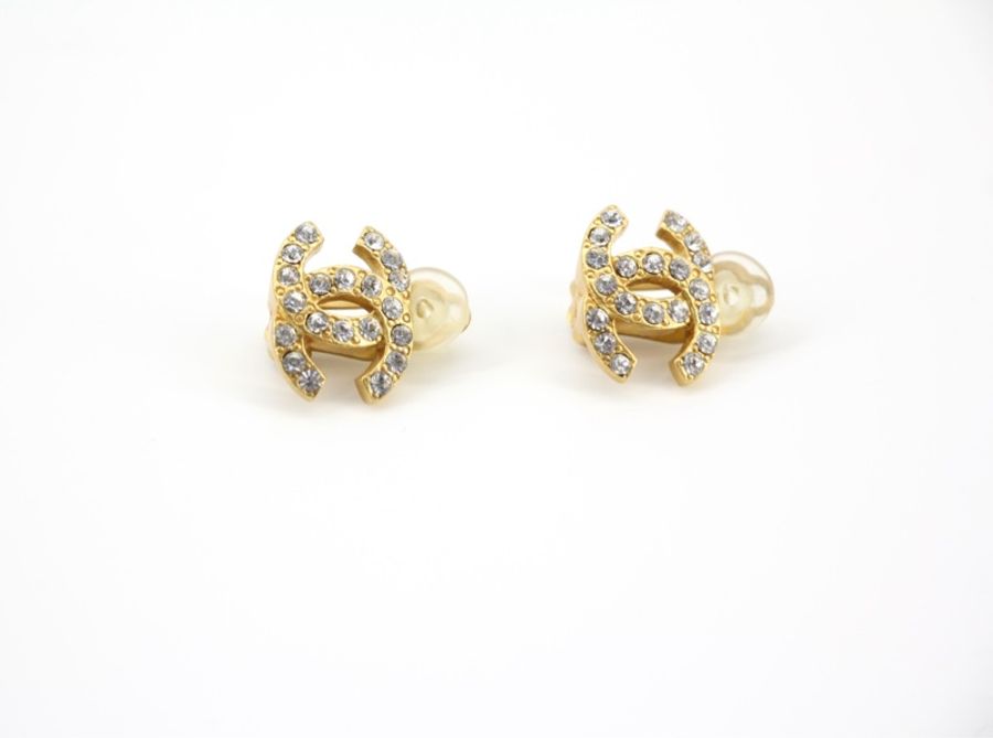 Chanel Vintage 02A 水鑽鍍金CC logo耳環-4