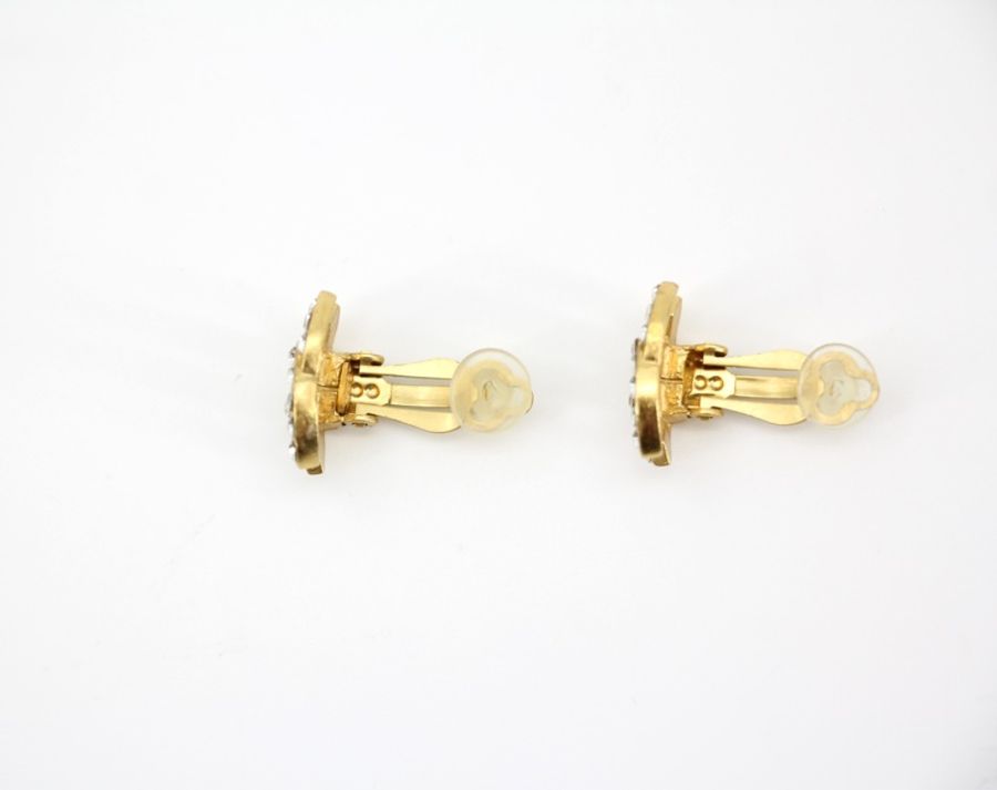 Chanel Vintage 02A 水鑽鍍金CC logo耳環-6