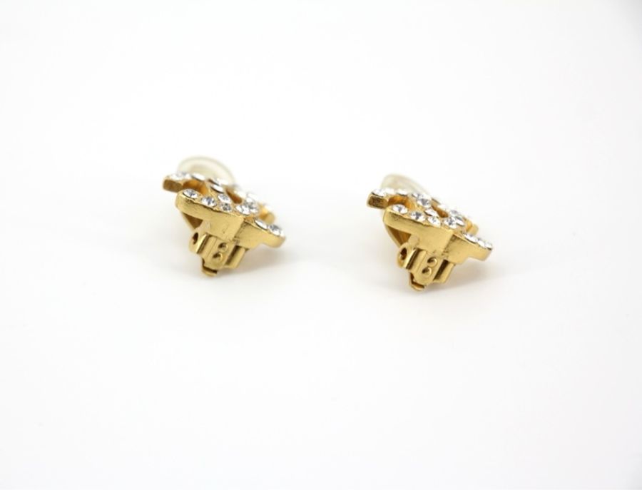 Chanel Vintage 02A 水鑽鍍金CC logo耳環-8