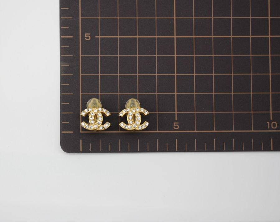 Chanel Vintage 02A 水鑽鍍金CC logo耳環-12