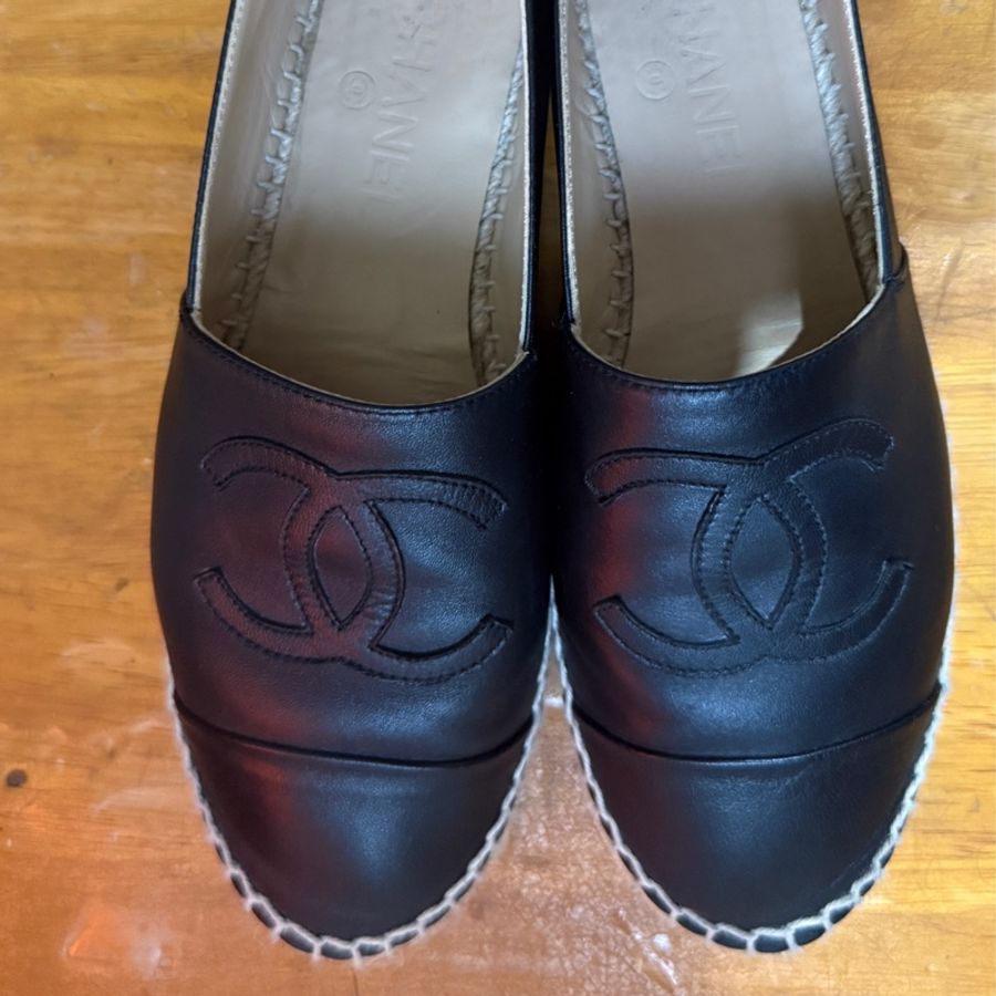 CHANEL 黑色 草編鞋 鉛筆鞋 37-4