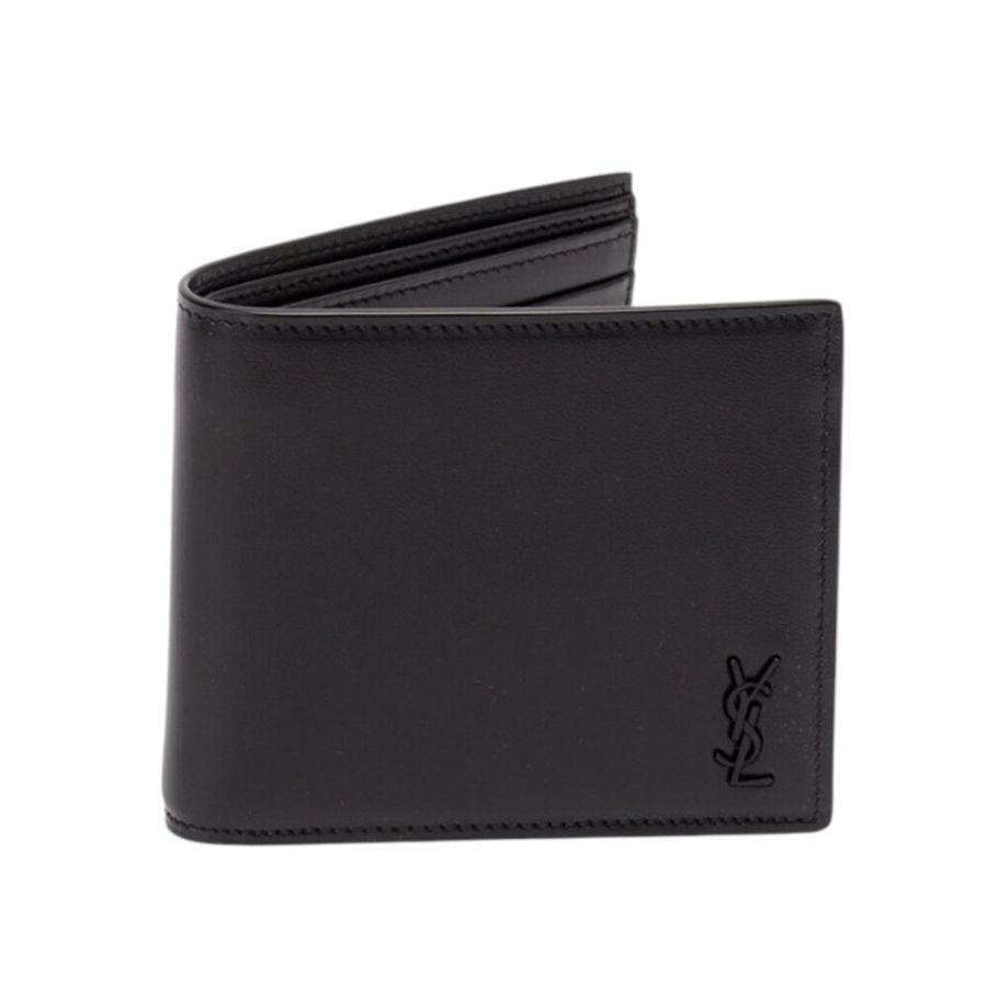 【YSL】SAINT LAURENT Tiny Monogram Bifold 啞光皮革 卡夾 皮夾 短夾 全黑色 607727-0