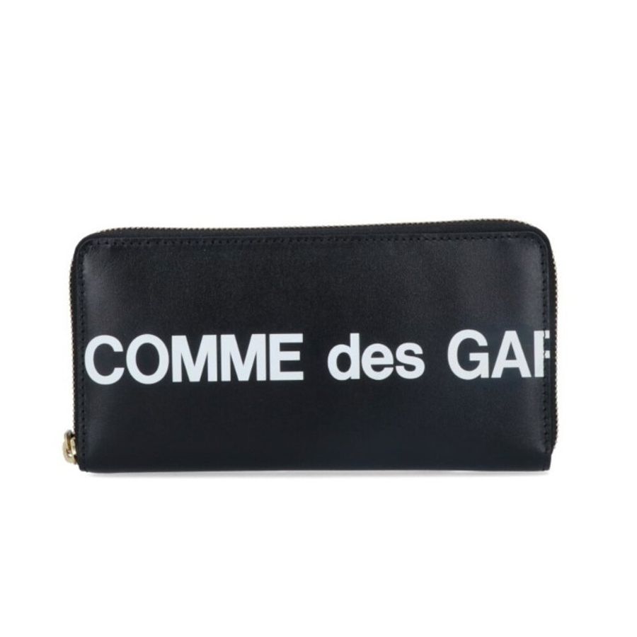 【Comme Des Garcons CDG】Huge Logo 皮革 拉鍊 皮夾 卡夾 零錢包 長夾 黑色-0