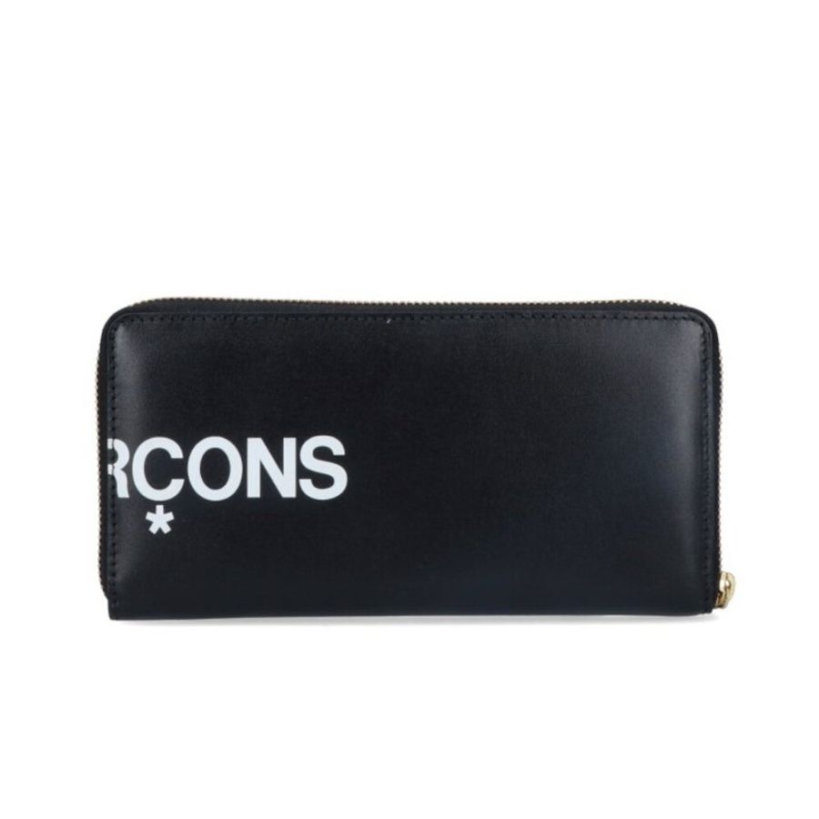 【Comme Des Garcons CDG】Huge Logo 皮革 拉鍊 皮夾 卡夾 零錢包 長夾 黑色-4