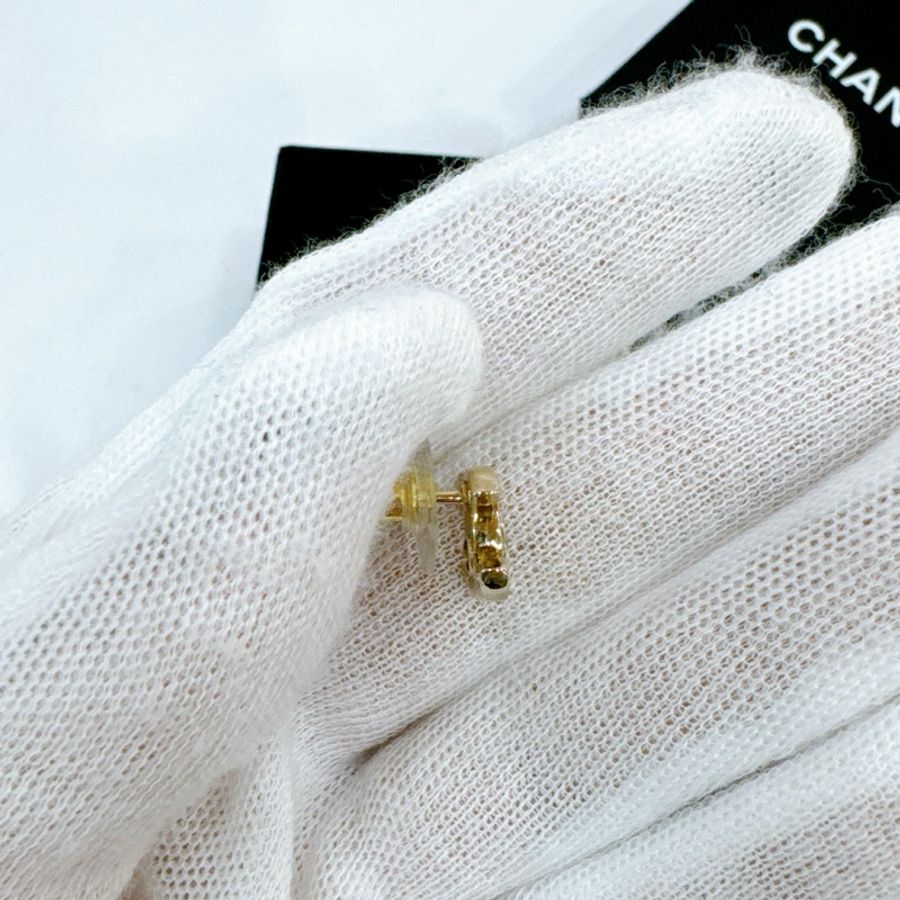🧚🏻♀️莉亞精品♡Chanel 淡金水鑽耳針 全新🧚🏻♀️-4