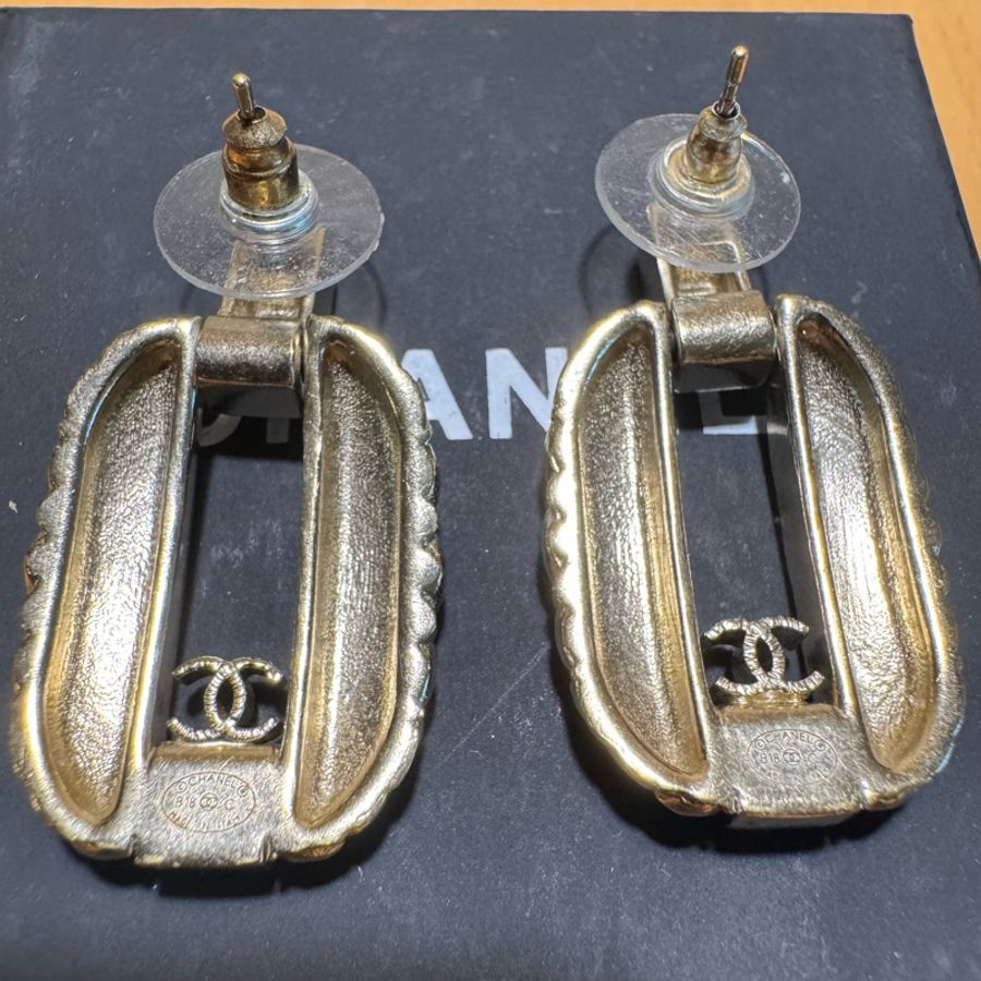 Chanel 香奈兒希臘系列水晶長方形菱格紋耳環-1