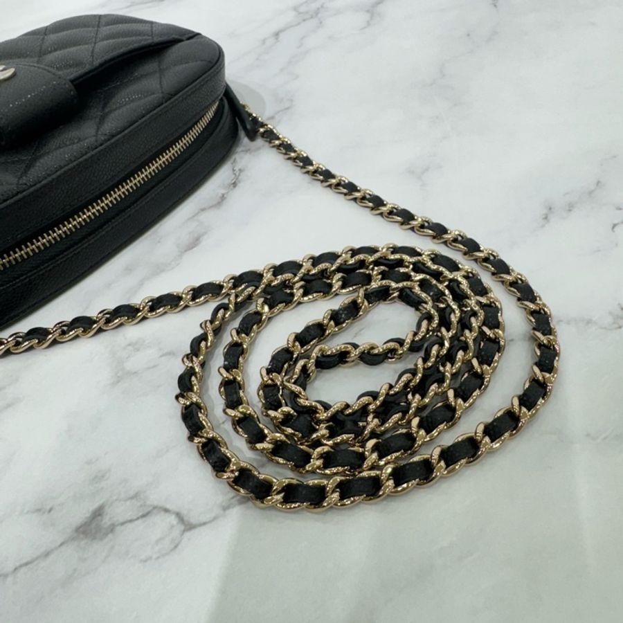 JK國際二手精品✨#CHANEL 24S荔枝牛皮相機包 黑淡金 芯片款 🈶購證-19