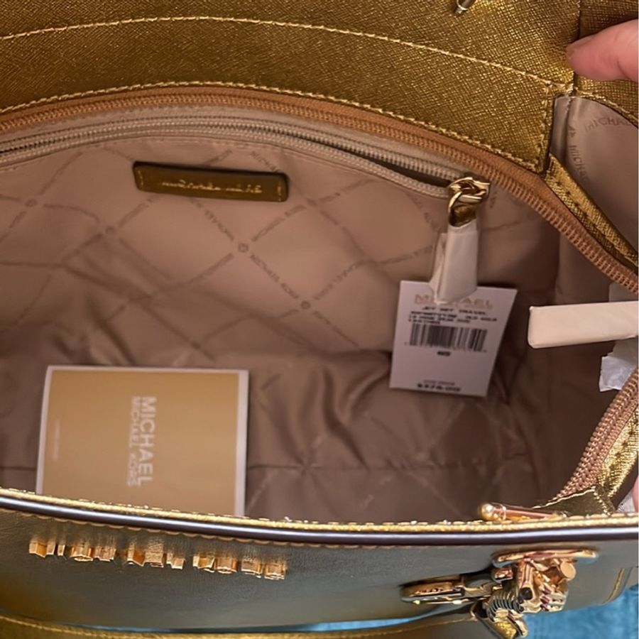 全新品MK 金色 鏈條包 側背包-5