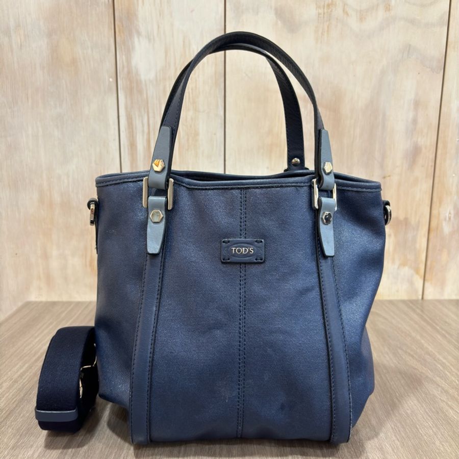 TODS G BAG 藍色防水布 小款 肩背包斜背包手提包-0