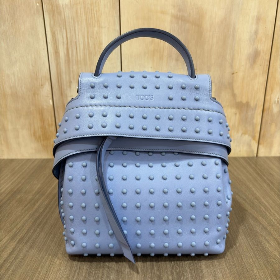 TODS WAVE MINI 水 藍 全皮 豆豆 手提包 肩背包 斜背包 後背包 palm-0