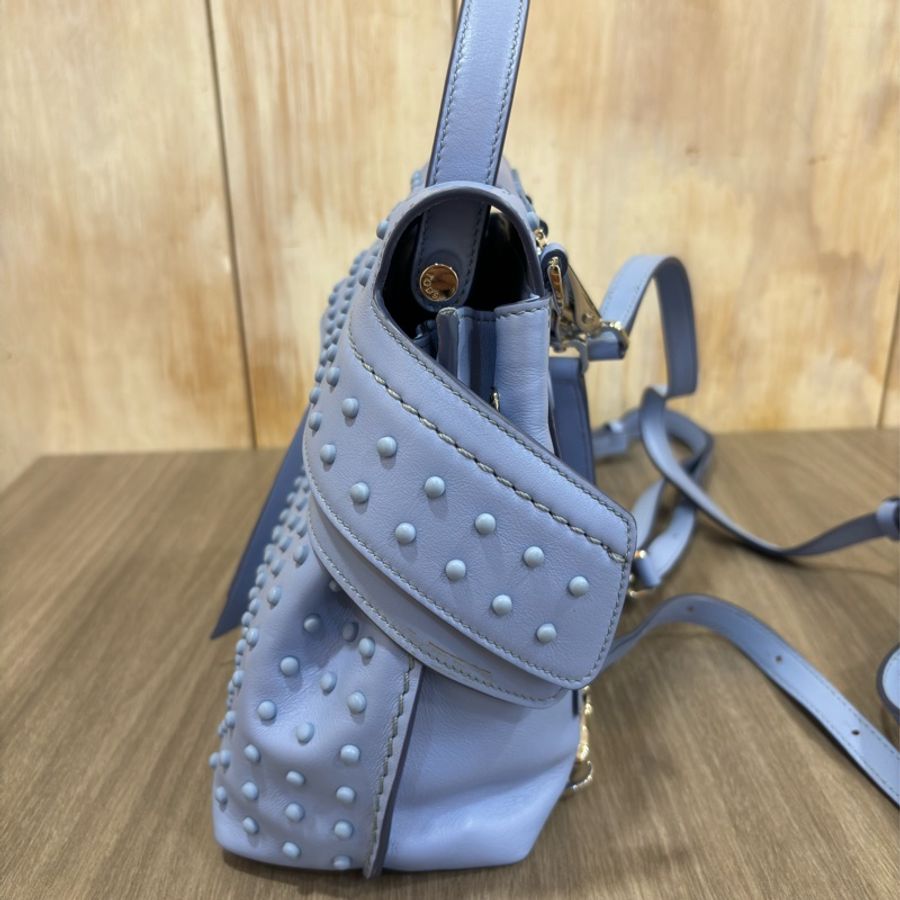 TODS WAVE MINI 水 藍 全皮 豆豆 手提包 肩背包 斜背包 後背包 palm-5