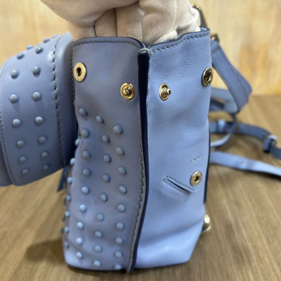 TODS WAVE MINI 水 藍 全皮 豆豆 手提包 肩背包 斜背包 後背包 palm-10