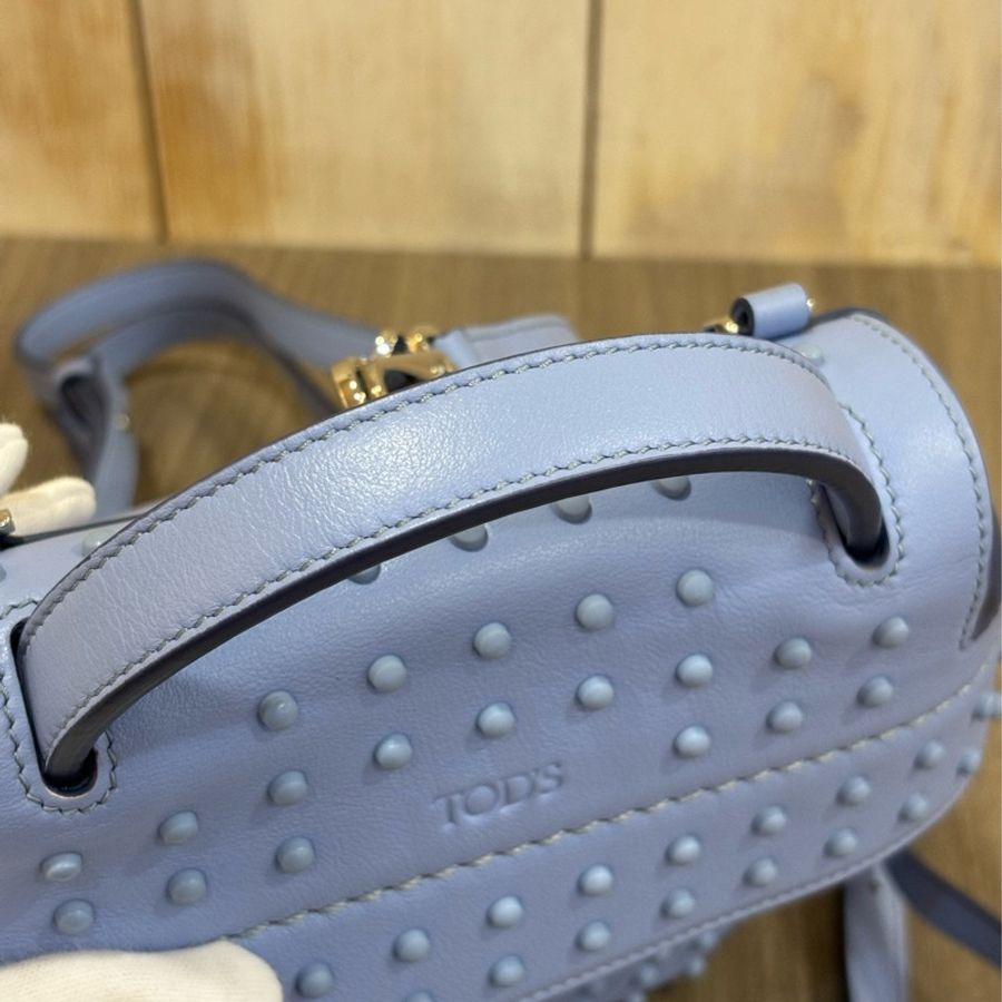 TODS WAVE MINI 水 藍 全皮 豆豆 手提包 肩背包 斜背包 後背包 palm-11