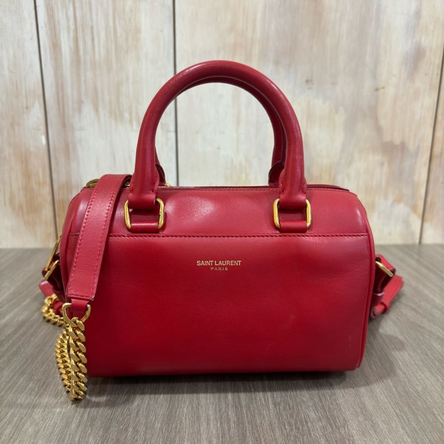 YSL 355393 櫻桃 紅 色 全皮 MINI 18 SPEEDY 波士頓包 手提包 斜背包 兩用包 肩背包-0
