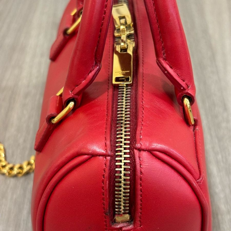 YSL 355393 櫻桃 紅 色 全皮 MINI 18 SPEEDY 波士頓包 手提包 斜背包 兩用包 肩背包-1