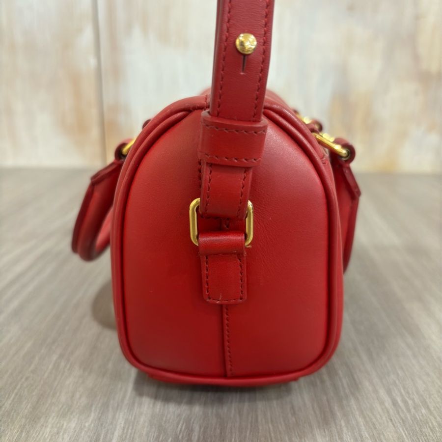 YSL 355393 櫻桃 紅 色 全皮 MINI 18 SPEEDY 波士頓包 手提包 斜背包 兩用包 肩背包-3