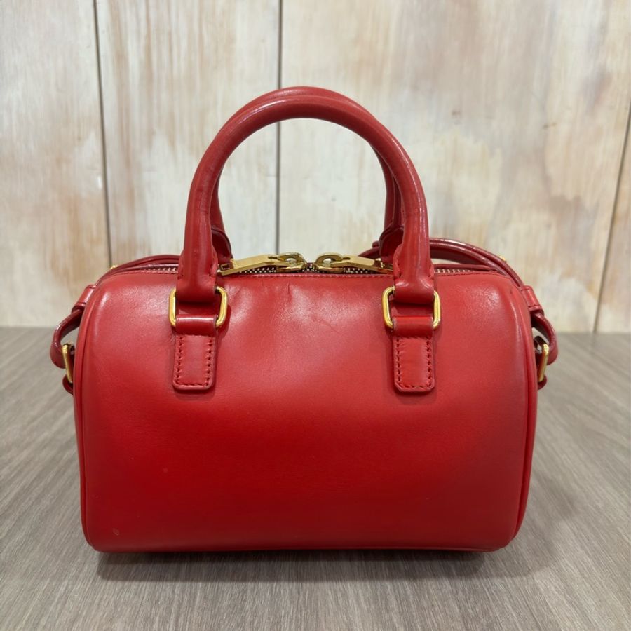 YSL 355393 櫻桃 紅 色 全皮 MINI 18 SPEEDY 波士頓包 手提包 斜背包 兩用包 肩背包-4
