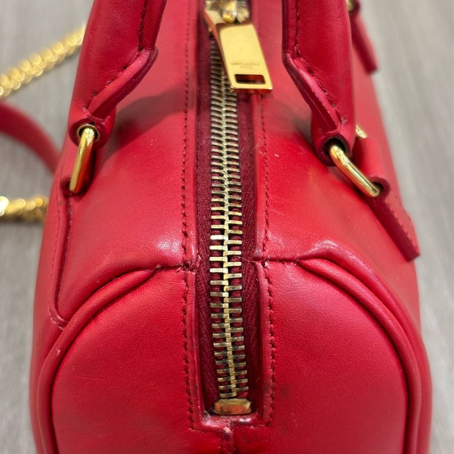 YSL 355393 櫻桃 紅 色 全皮 MINI 18 SPEEDY 波士頓包 手提包 斜背包 兩用包 肩背包-5