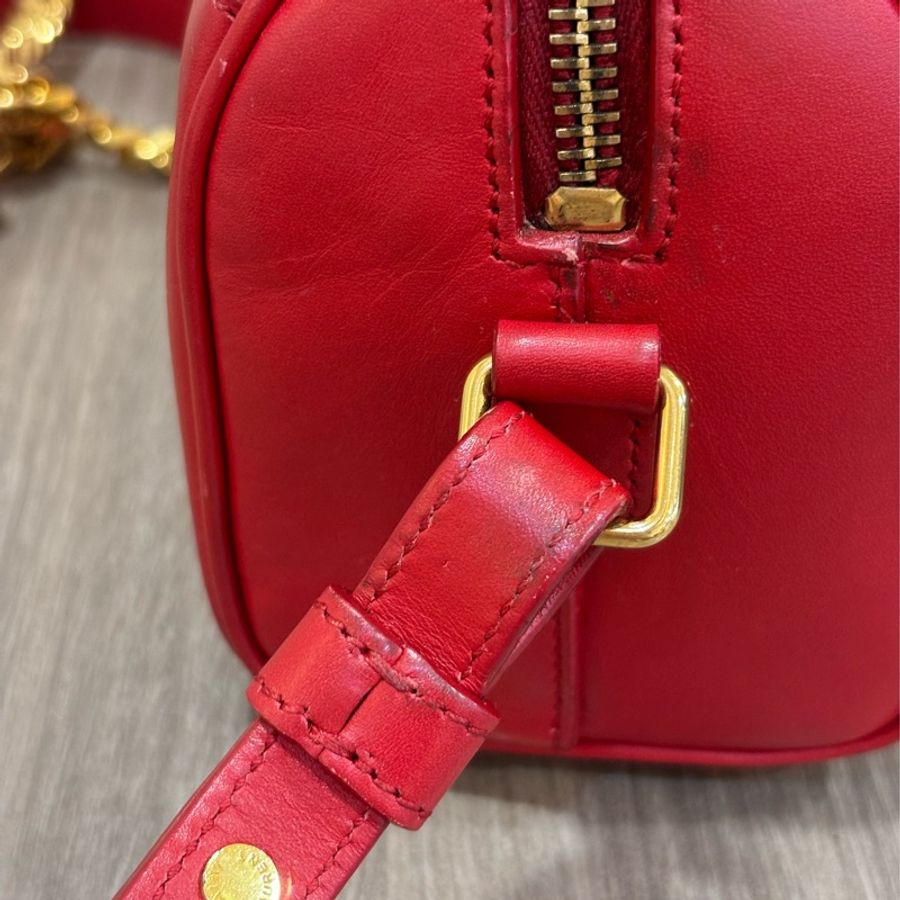 YSL 355393 櫻桃 紅 色 全皮 MINI 18 SPEEDY 波士頓包 手提包 斜背包 兩用包 肩背包-6