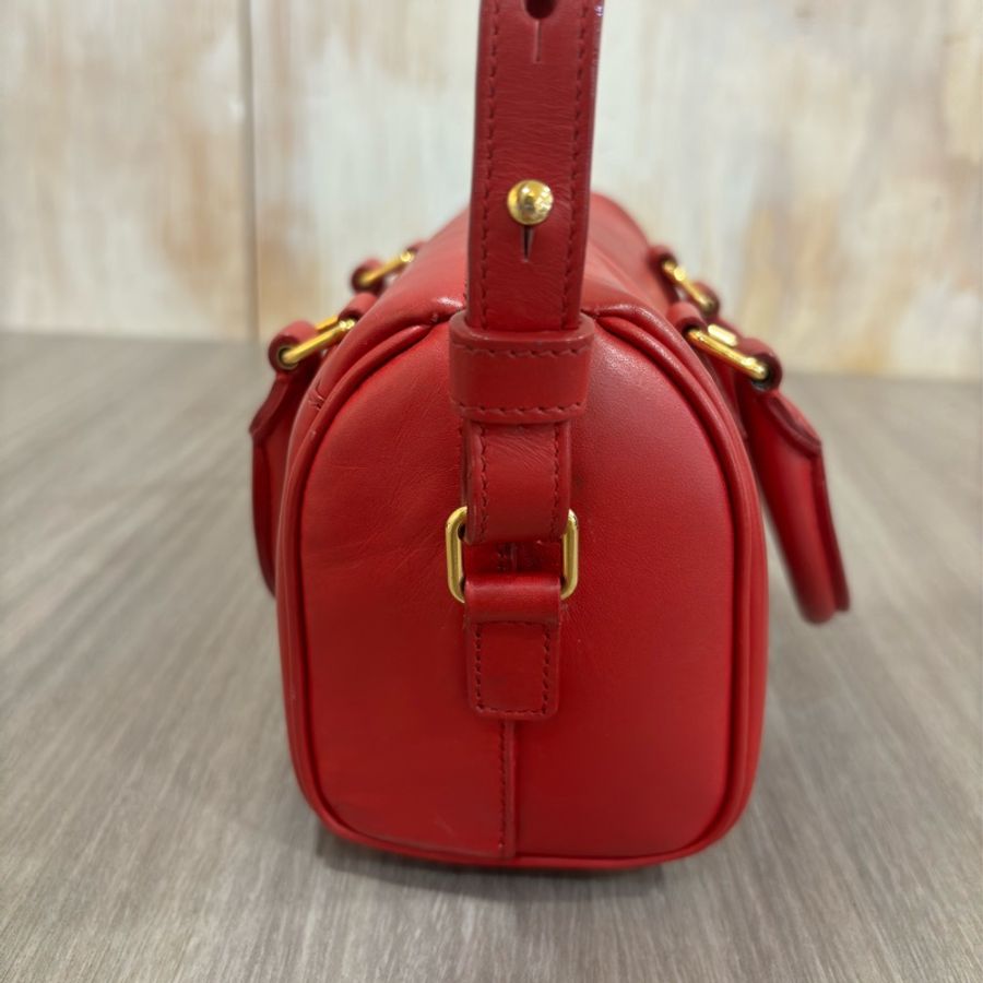YSL 355393 櫻桃 紅 色 全皮 MINI 18 SPEEDY 波士頓包 手提包 斜背包 兩用包 肩背包-7