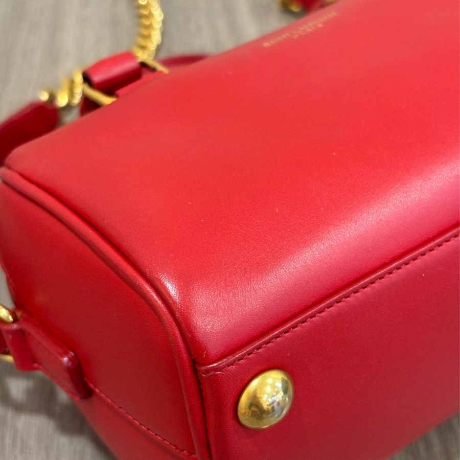 YSL 355393 櫻桃 紅 色 全皮 MINI 18 SPEEDY 波士頓包 手提包 斜背包 兩用包 肩背包-8
