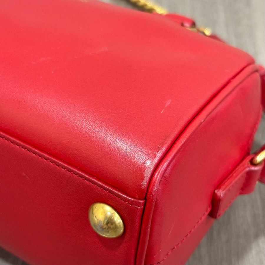 YSL 355393 櫻桃 紅 色 全皮 MINI 18 SPEEDY 波士頓包 手提包 斜背包 兩用包 肩背包-9
