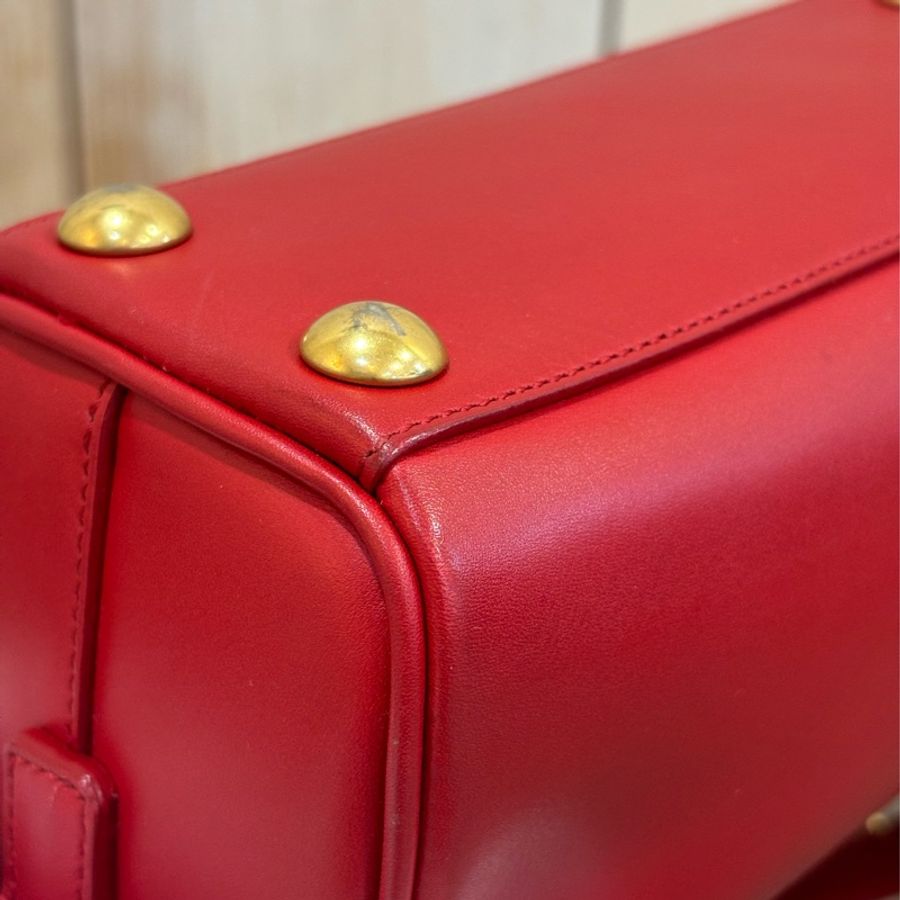 YSL 355393 櫻桃 紅 色 全皮 MINI 18 SPEEDY 波士頓包 手提包 斜背包 兩用包 肩背包-10