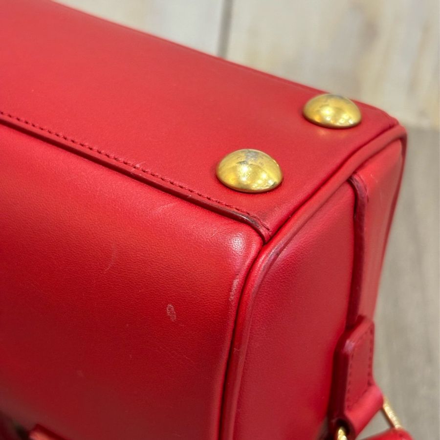 YSL 355393 櫻桃 紅 色 全皮 MINI 18 SPEEDY 波士頓包 手提包 斜背包 兩用包 肩背包-11